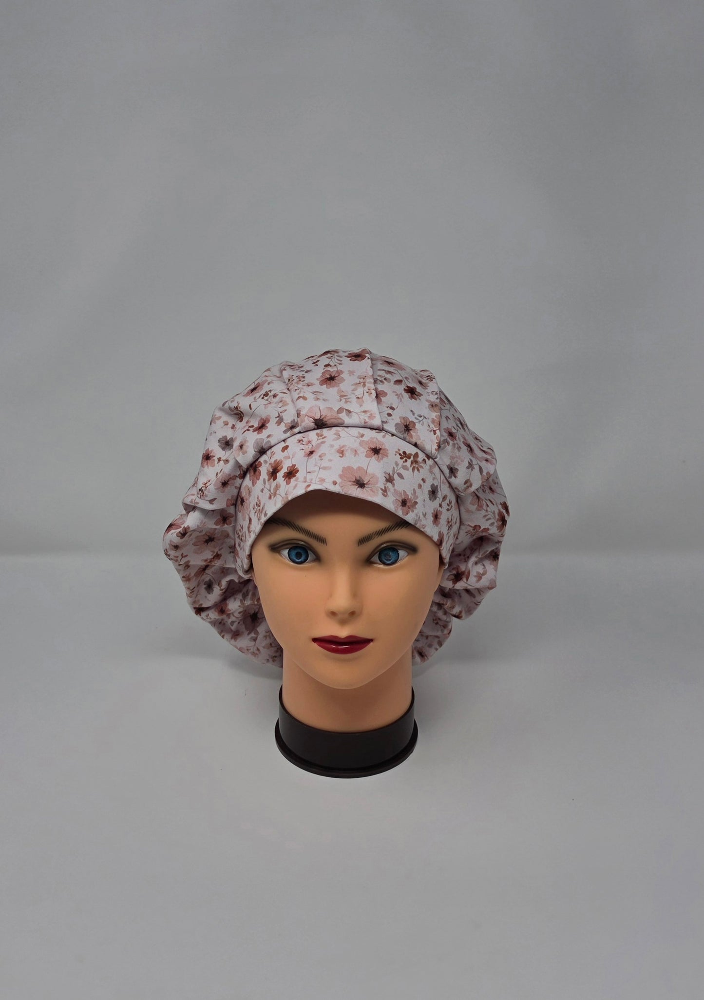 Adjustable DBP Bouffant Scrub Cap. Tan Floral