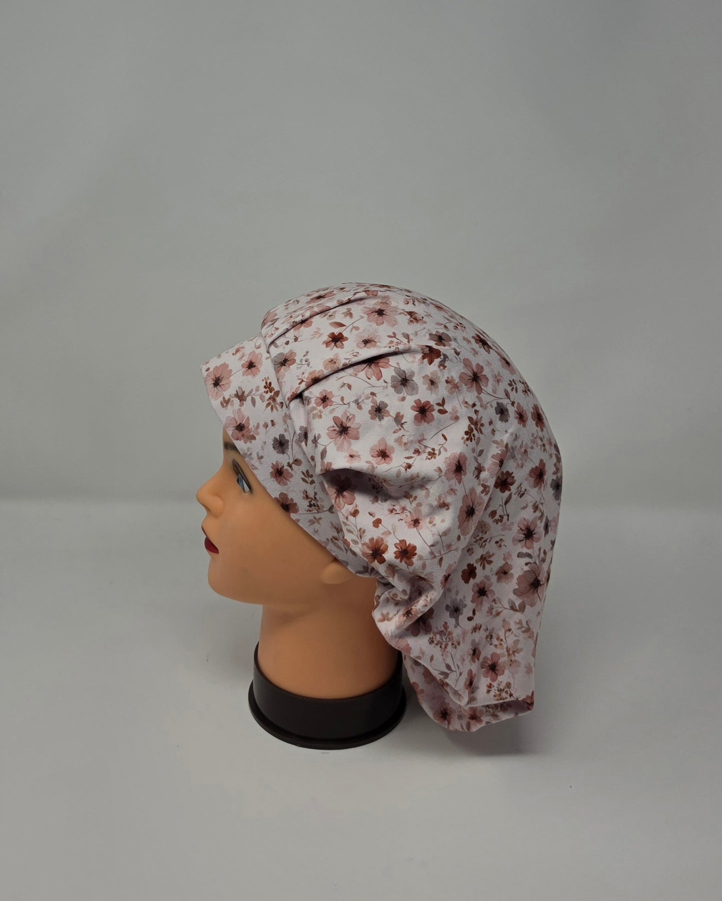 Adjustable DBP Bouffant Scrub Cap. Tan Floral